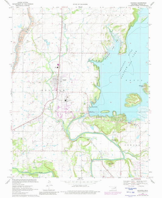 Classic USGS Oologah Oklahoma 7.5'x7.5' Topo Map Image
