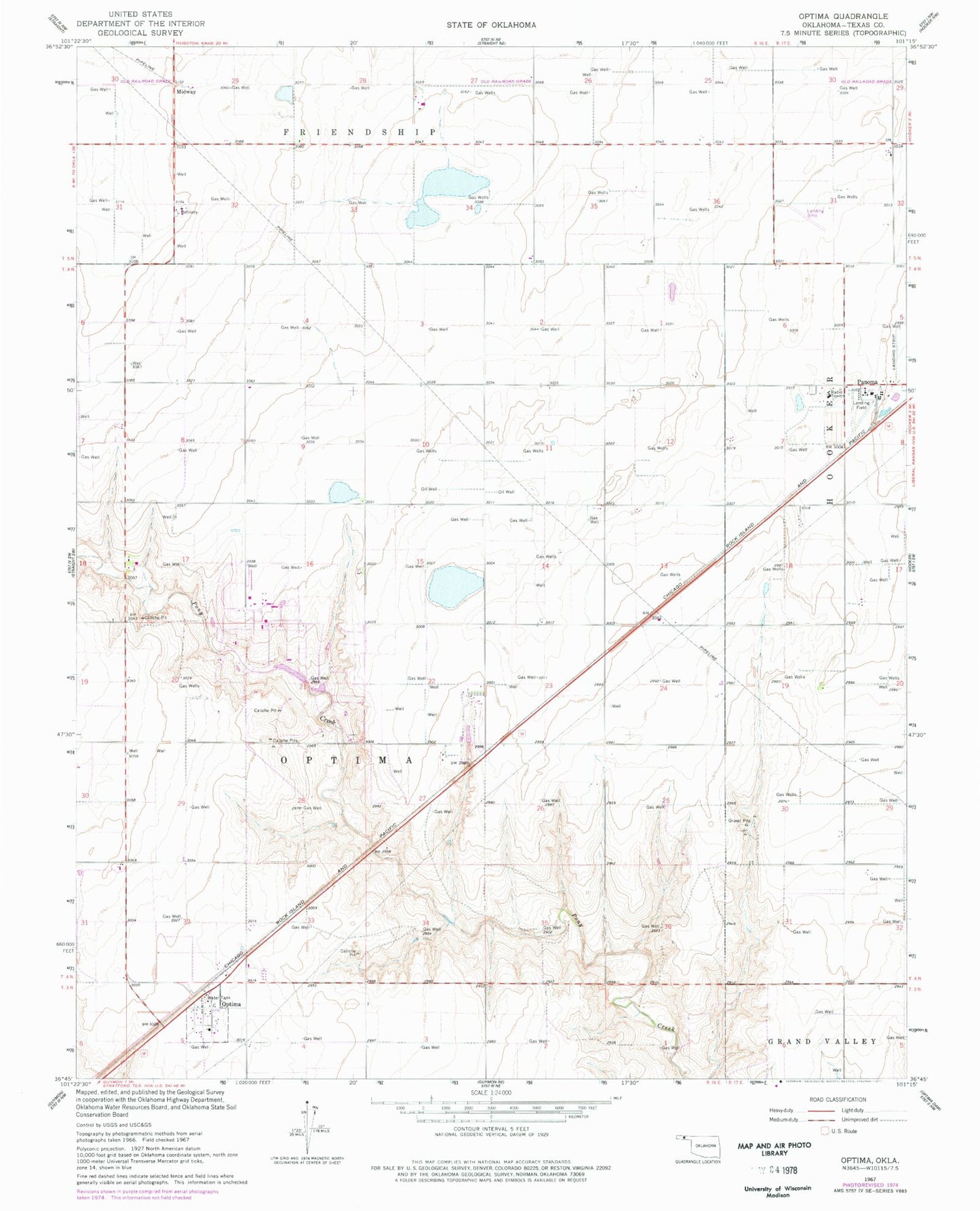 Classic USGS Optima Oklahoma 7.5'x7.5' Topo Map Image