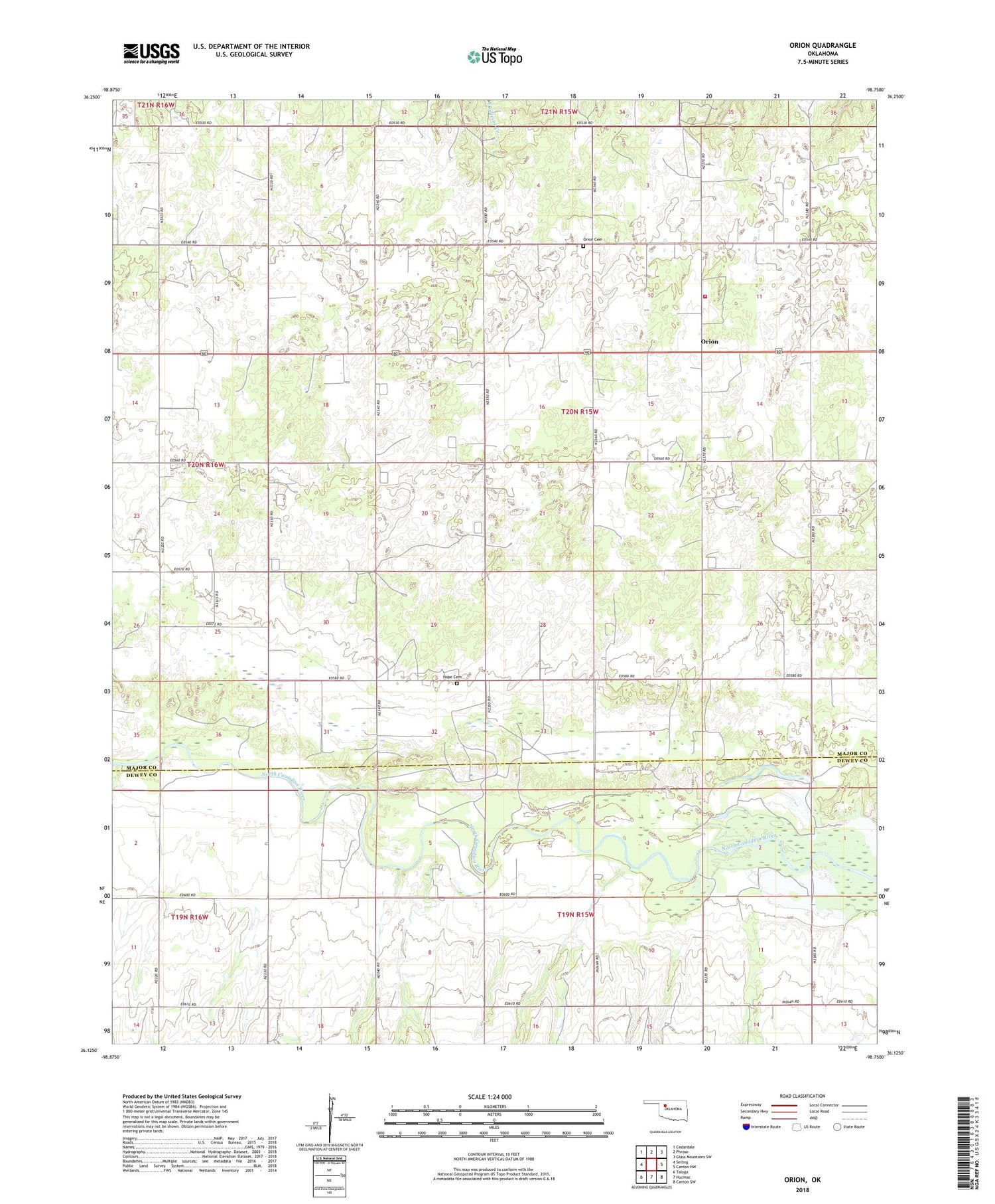 Orion Oklahoma US Topo Map Image