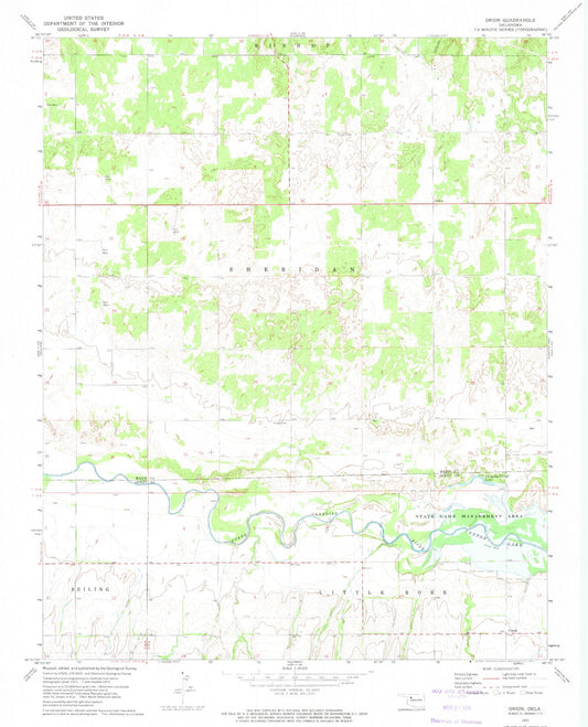 Classic USGS Orion Oklahoma 7.5'x7.5' Topo Map Image