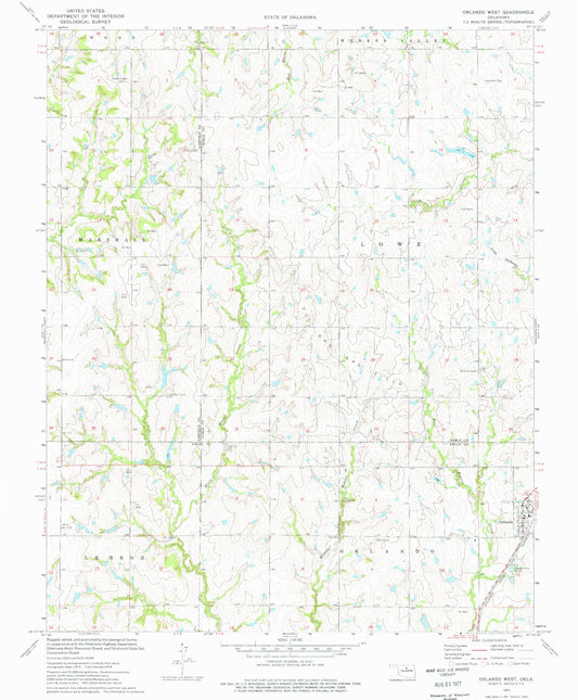 Classic USGS Orlando West Oklahoma 7.5'x7.5' Topo Map Image