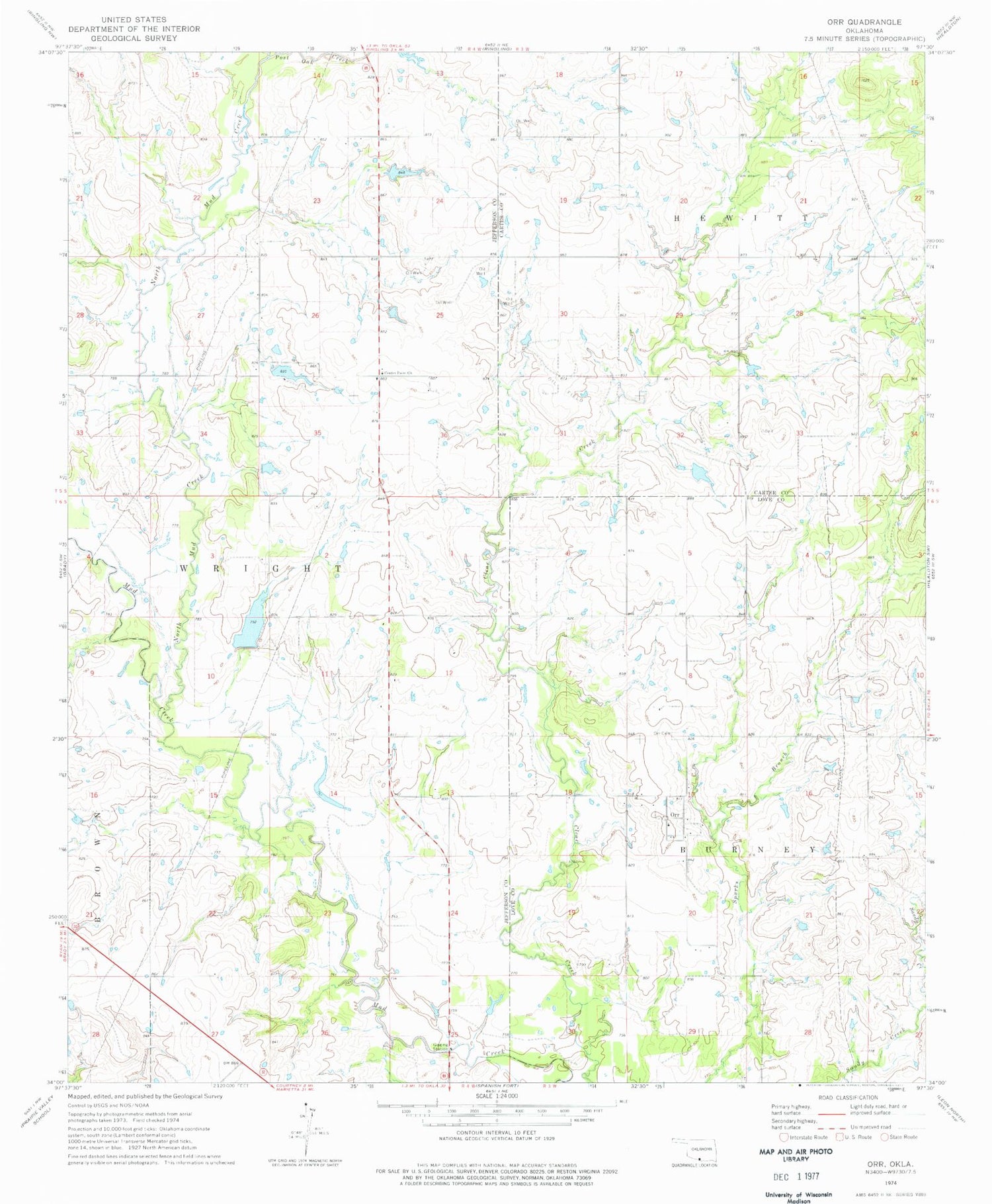 Classic USGS Orr Oklahoma 7.5'x7.5' Topo Map Image