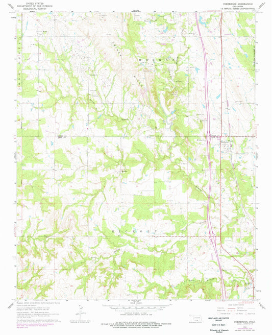 Classic USGS Overbrook Oklahoma 7.5'x7.5' Topo Map Image