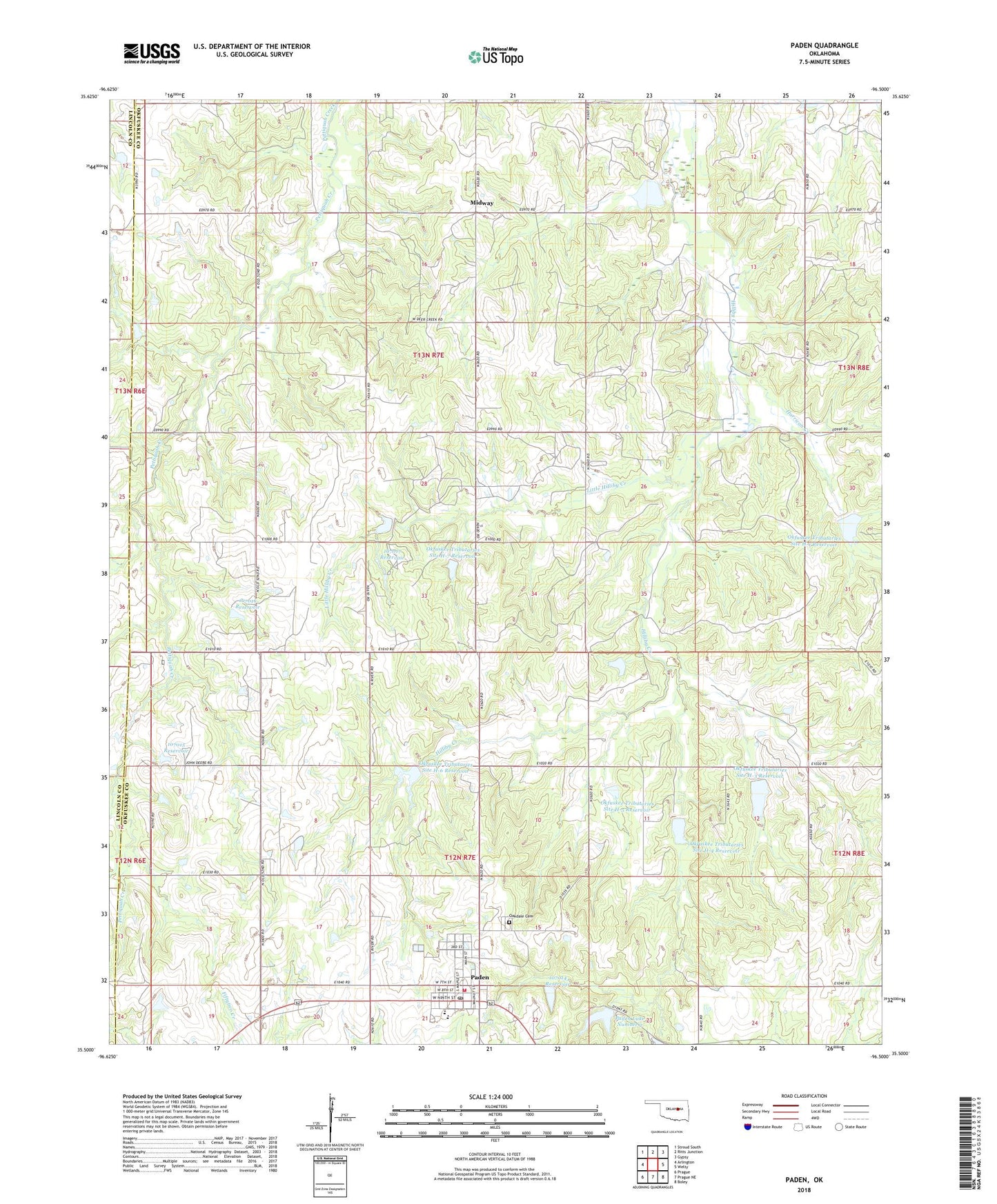 Paden Oklahoma US Topo Map Image