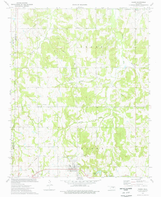 Classic USGS Paden Oklahoma 7.5'x7.5' Topo Map Image
