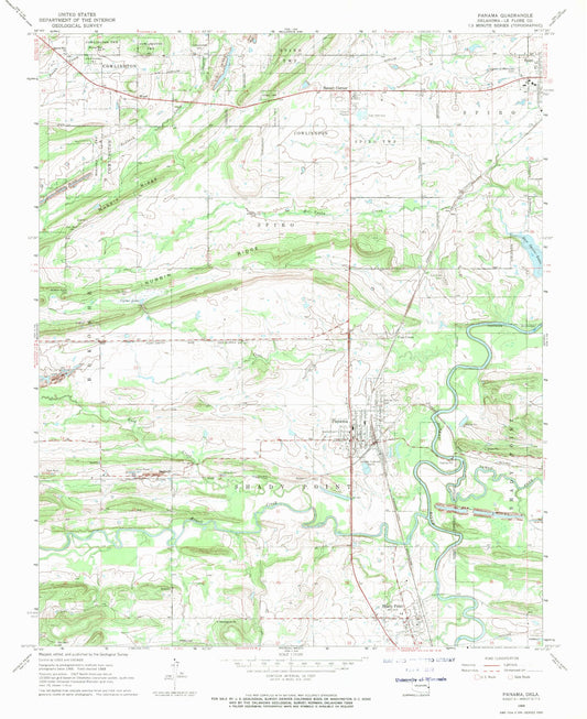 Classic USGS Panama Oklahoma 7.5'x7.5' Topo Map Image