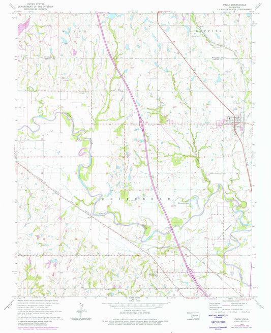 Classic USGS Paoli Oklahoma 7.5'x7.5' Topo Map Image