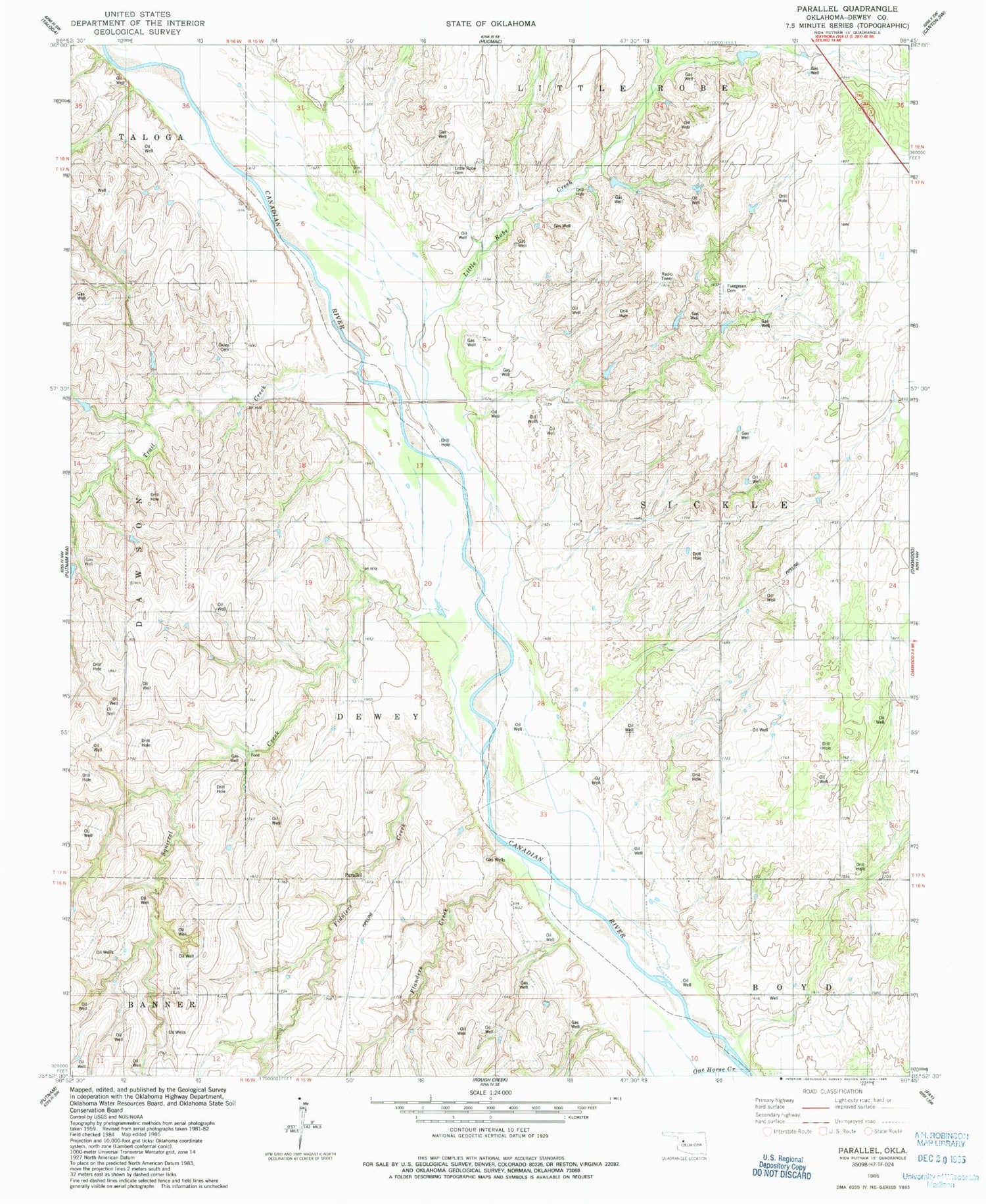 Classic USGS Parallel Oklahoma 7.5'x7.5' Topo Map Image