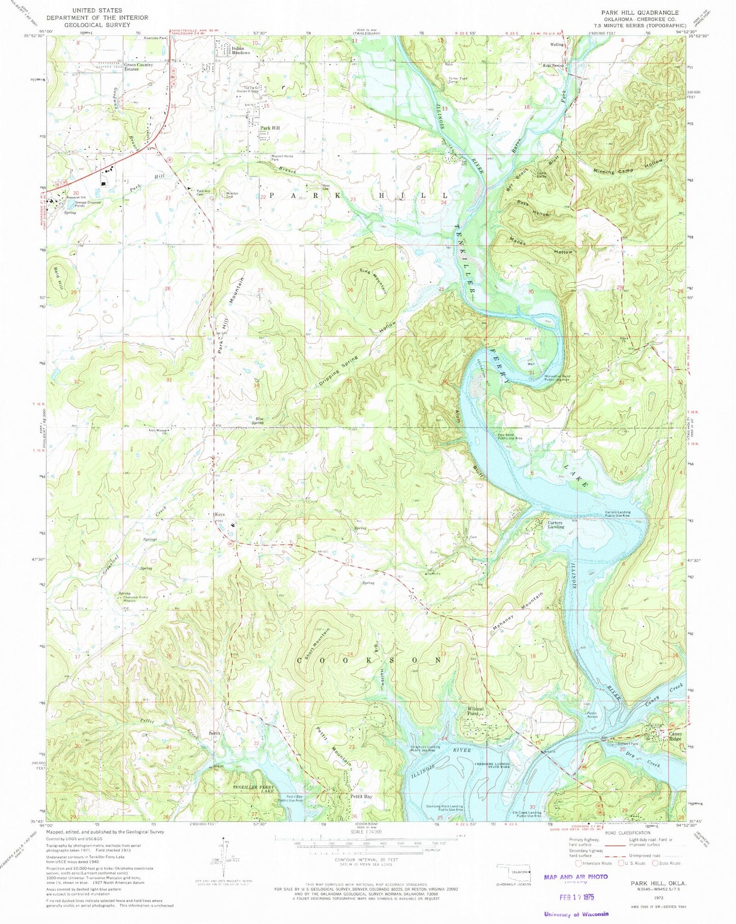 Classic USGS Park Hill Oklahoma 7.5'x7.5' Topo Map Image