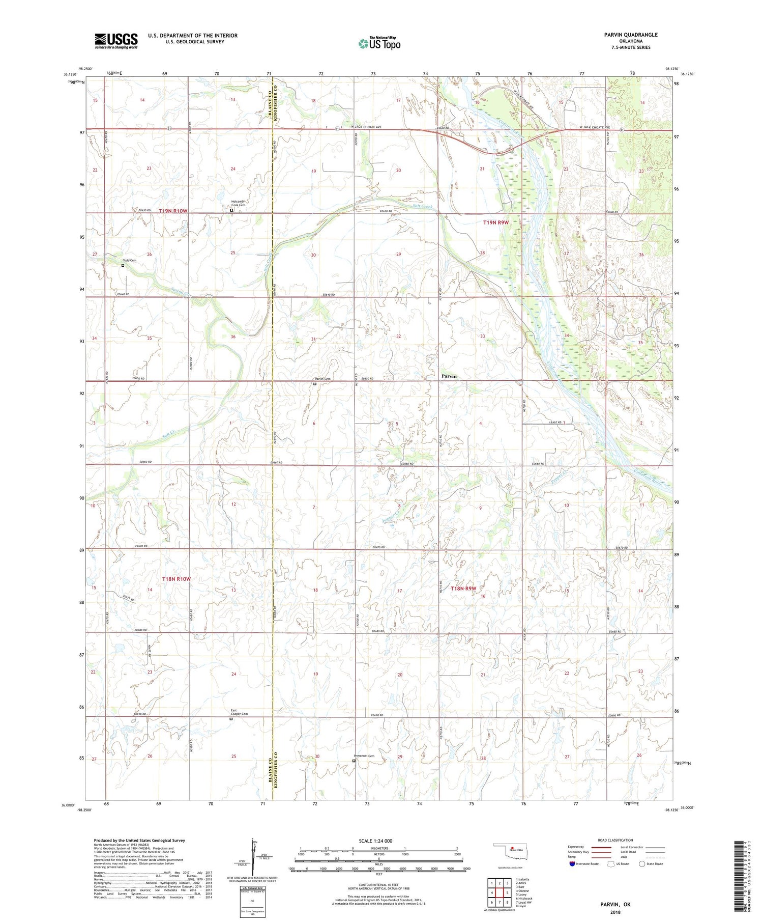 Parvin Oklahoma US Topo Map Image