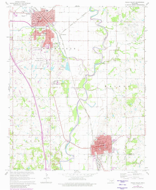 Classic USGS Pauls Valley Oklahoma 7.5'x7.5' Topo Map Image