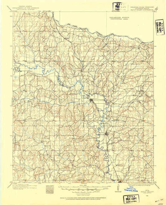 Historic 1898 Pauls Valley Oklahoma 30'x30' Topo Map Image
