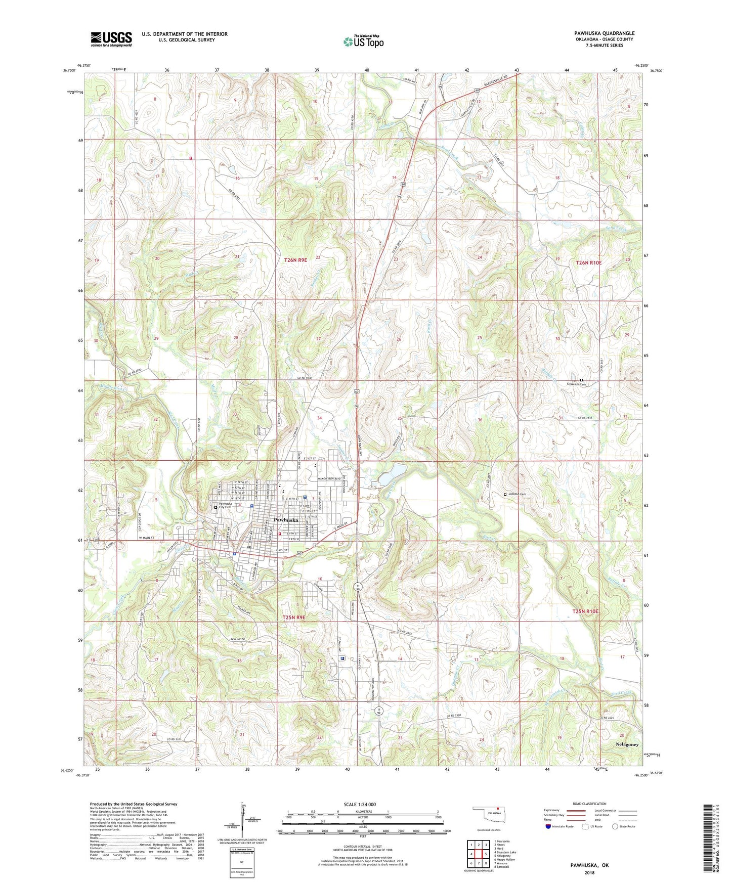Pawhuska Oklahoma US Topo Map Image