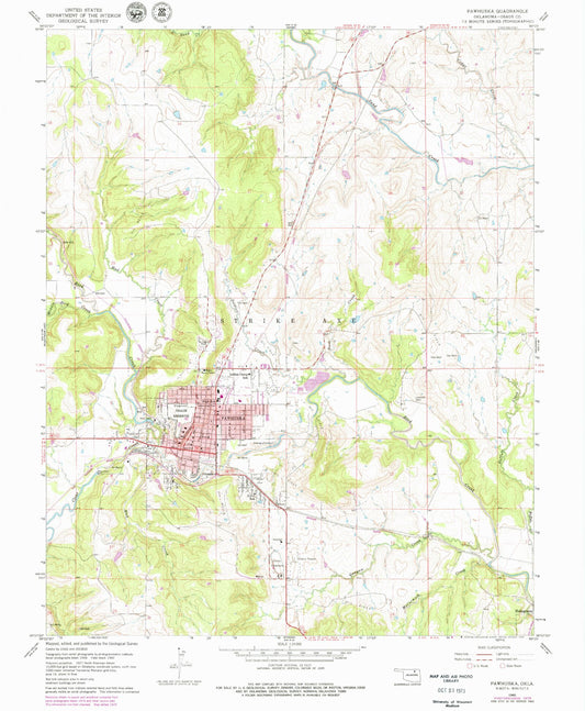 Classic USGS Pawhuska Oklahoma 7.5'x7.5' Topo Map Image