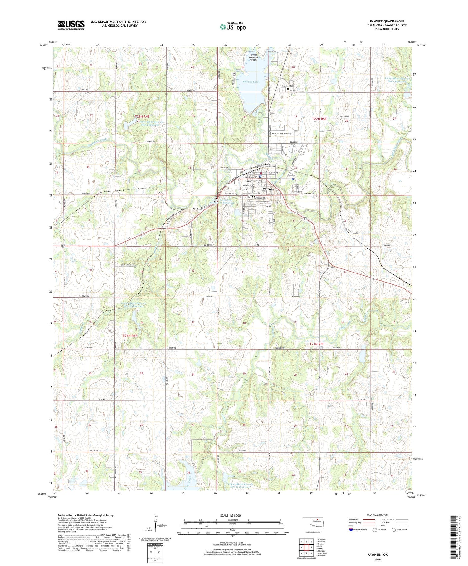 Pawnee Oklahoma US Topo Map Image