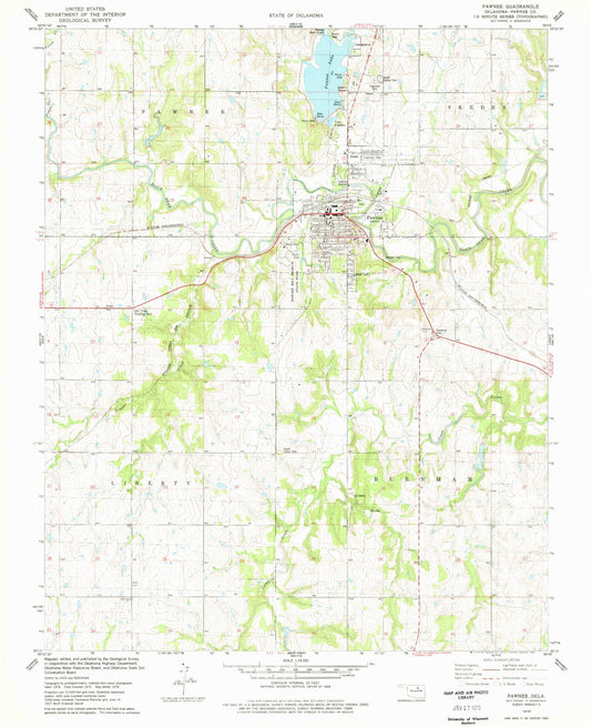 Classic USGS Pawnee Oklahoma 7.5'x7.5' Topo Map Image