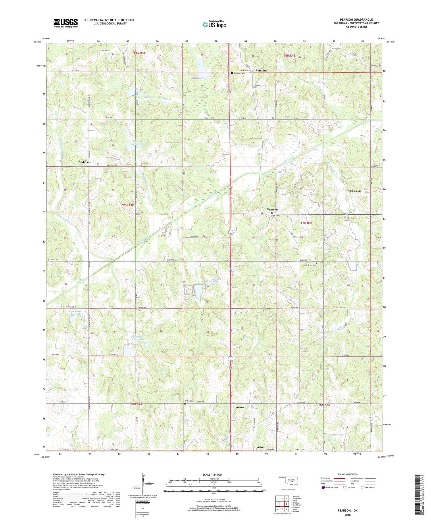 Pearson Oklahoma US Topo Map Image