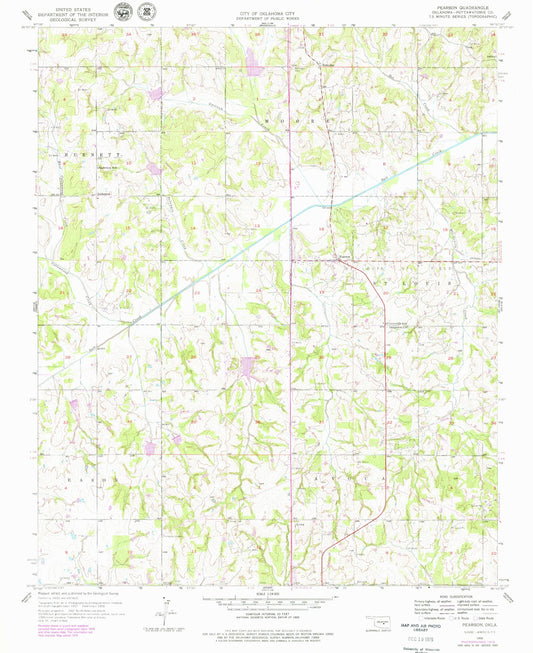 Classic USGS Pearson Oklahoma 7.5'x7.5' Topo Map Image