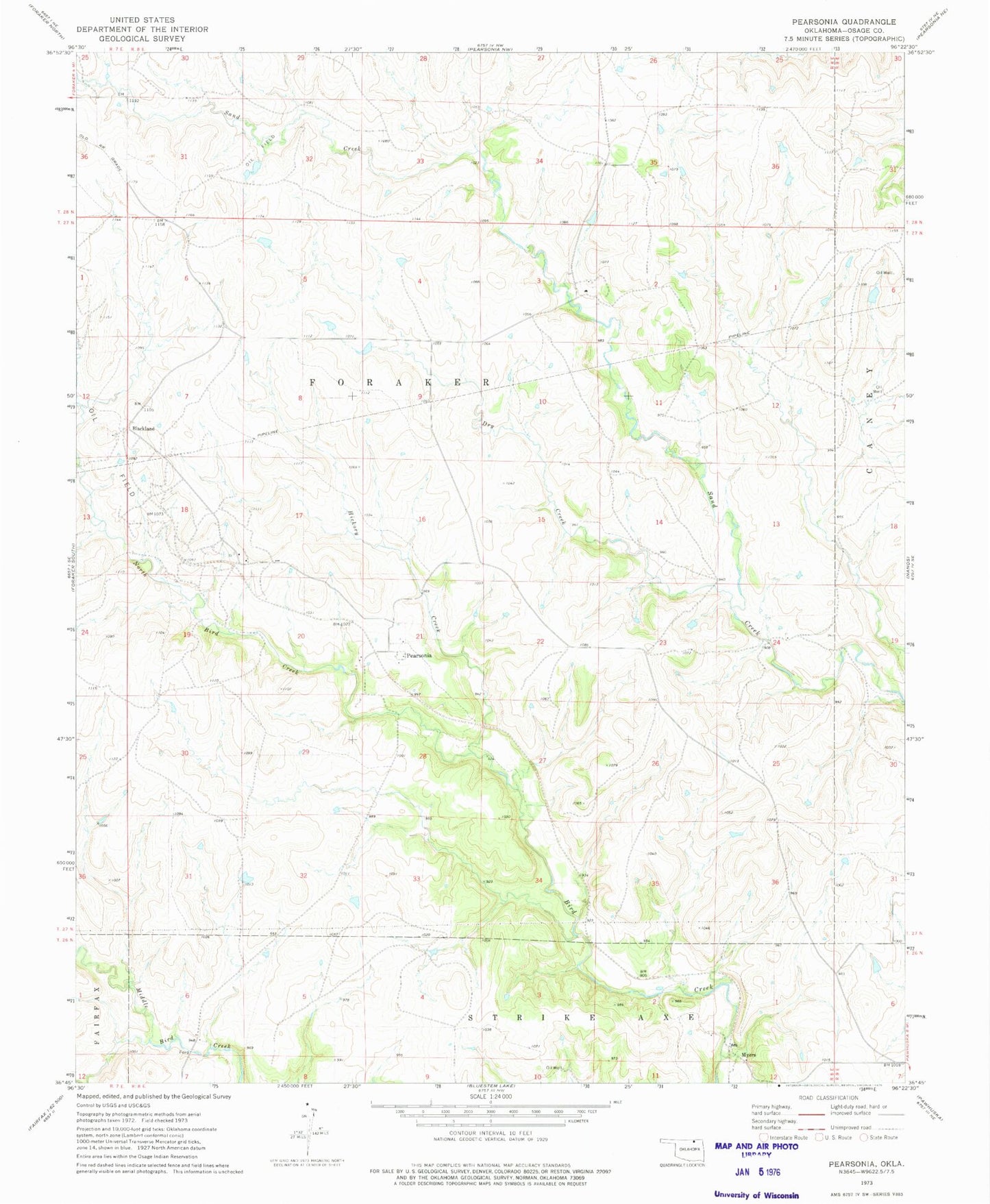 Classic USGS Pearsonia Oklahoma 7.5'x7.5' Topo Map Image