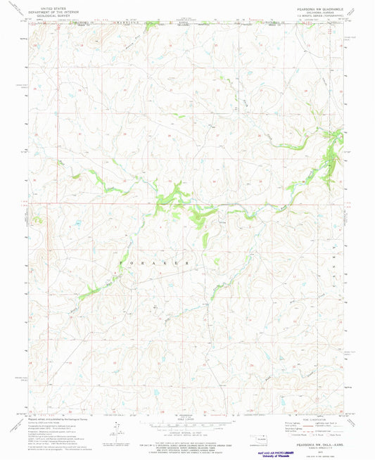Classic USGS Pearsonia NW Oklahoma 7.5'x7.5' Topo Map Image