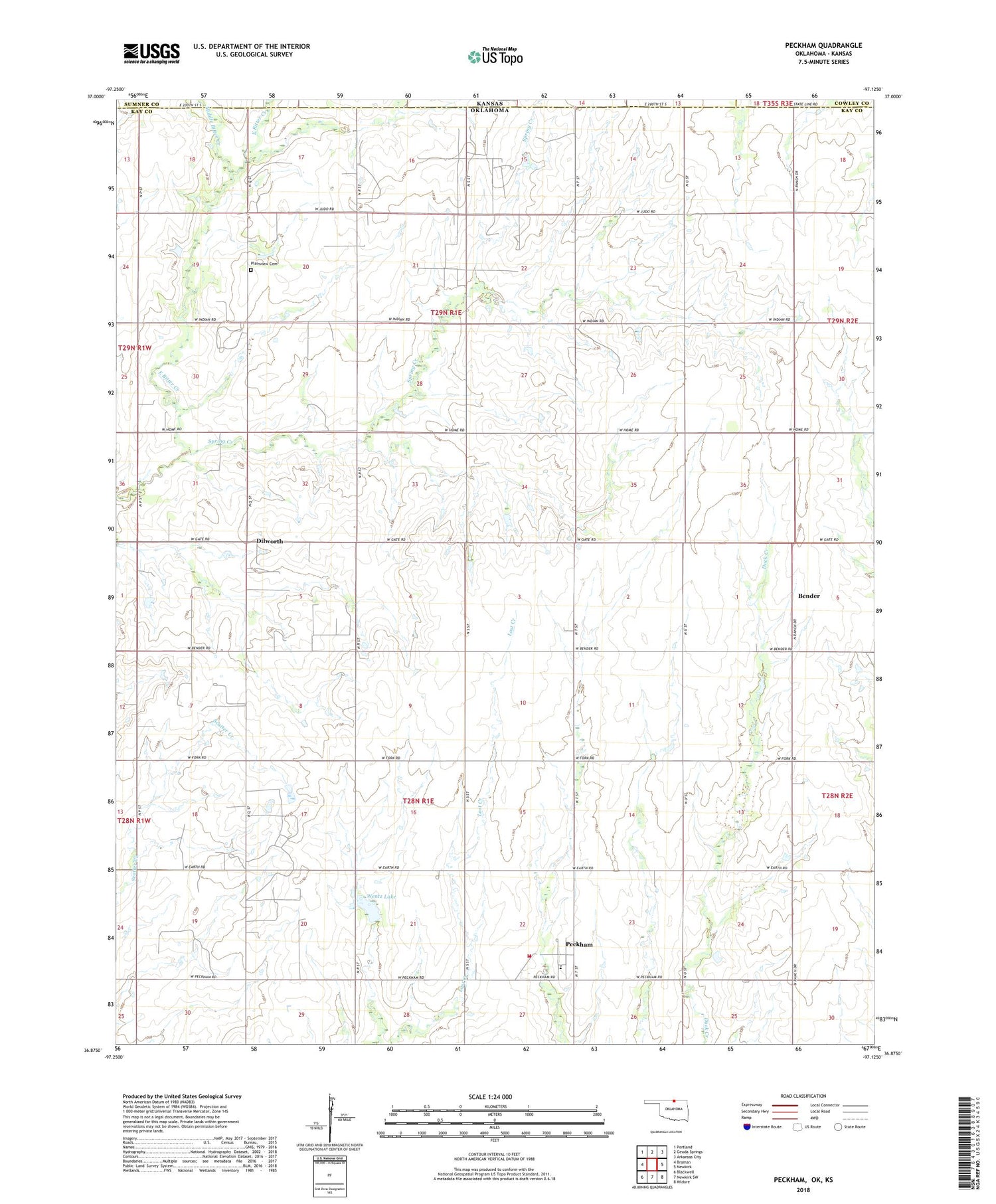 Peckham Oklahoma US Topo Map Image