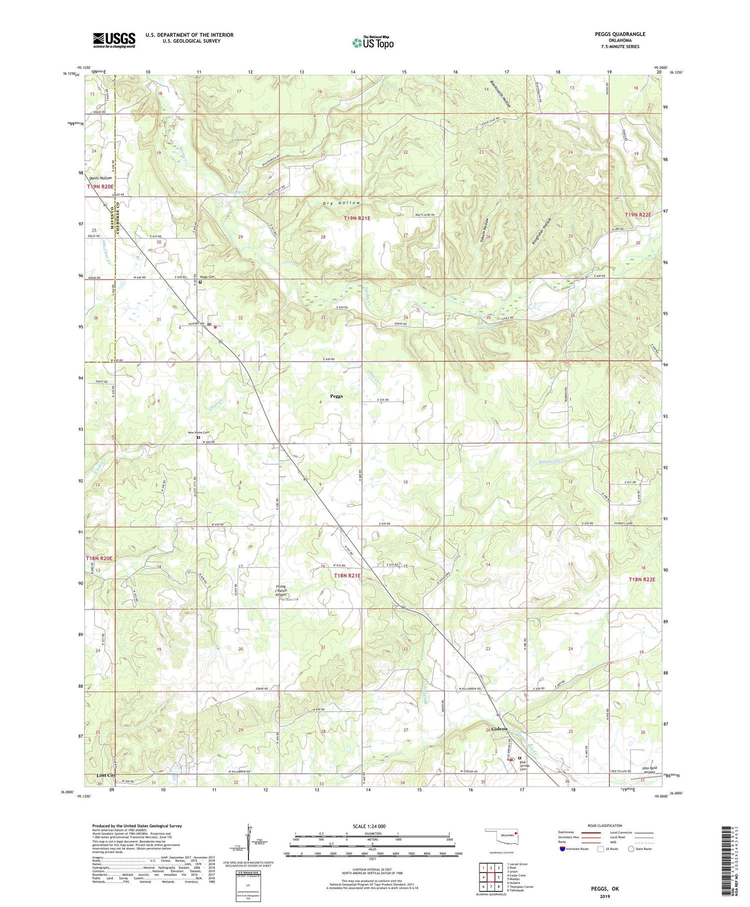 Peggs Oklahoma US Topo Map Image