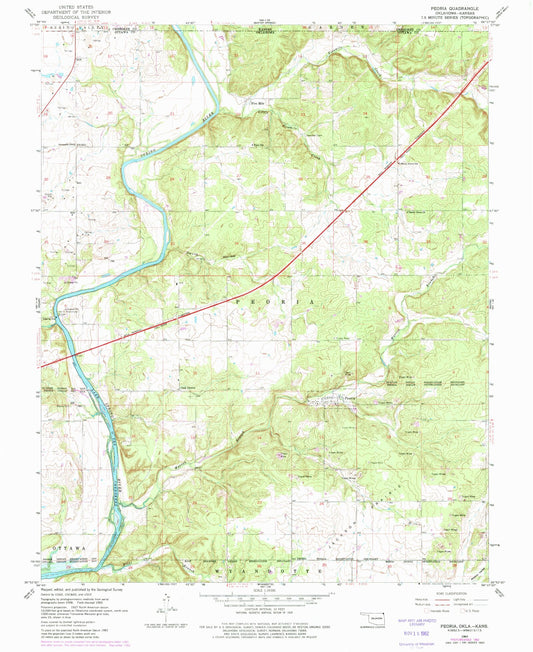 Classic USGS Peoria Oklahoma 7.5'x7.5' Topo Map Image