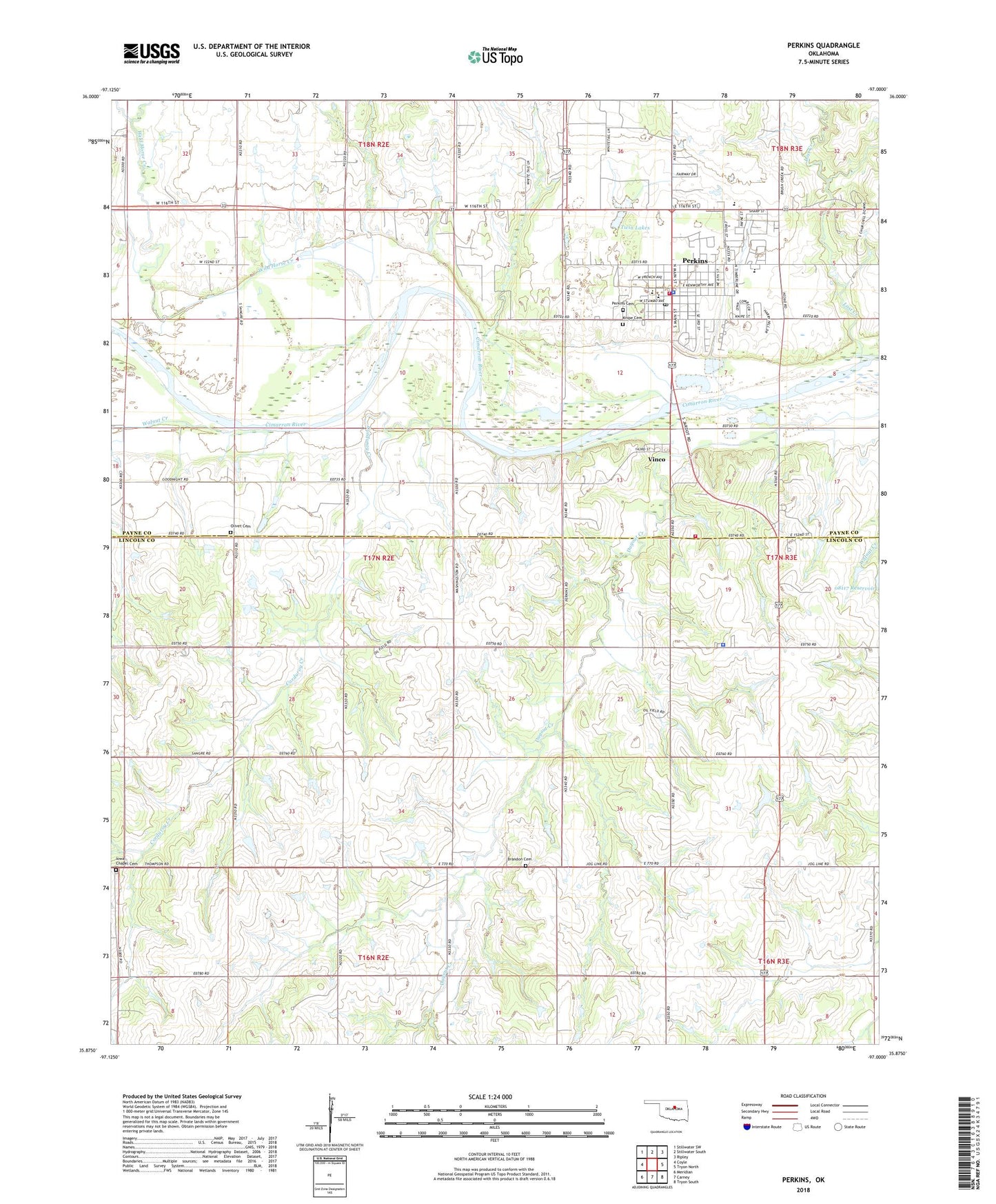 Perkins Oklahoma US Topo Map Image