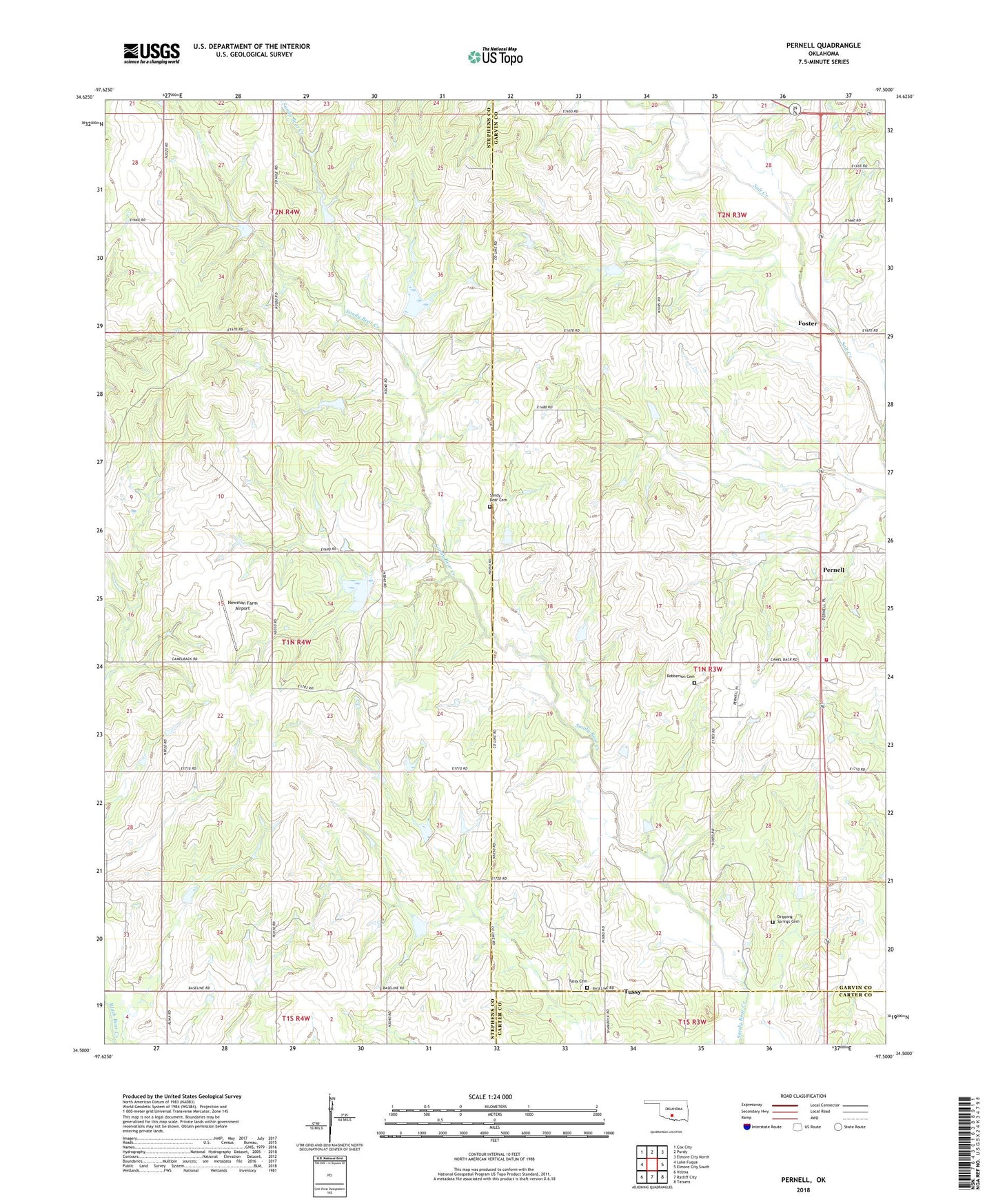 Pernell Oklahoma US Topo Map Image
