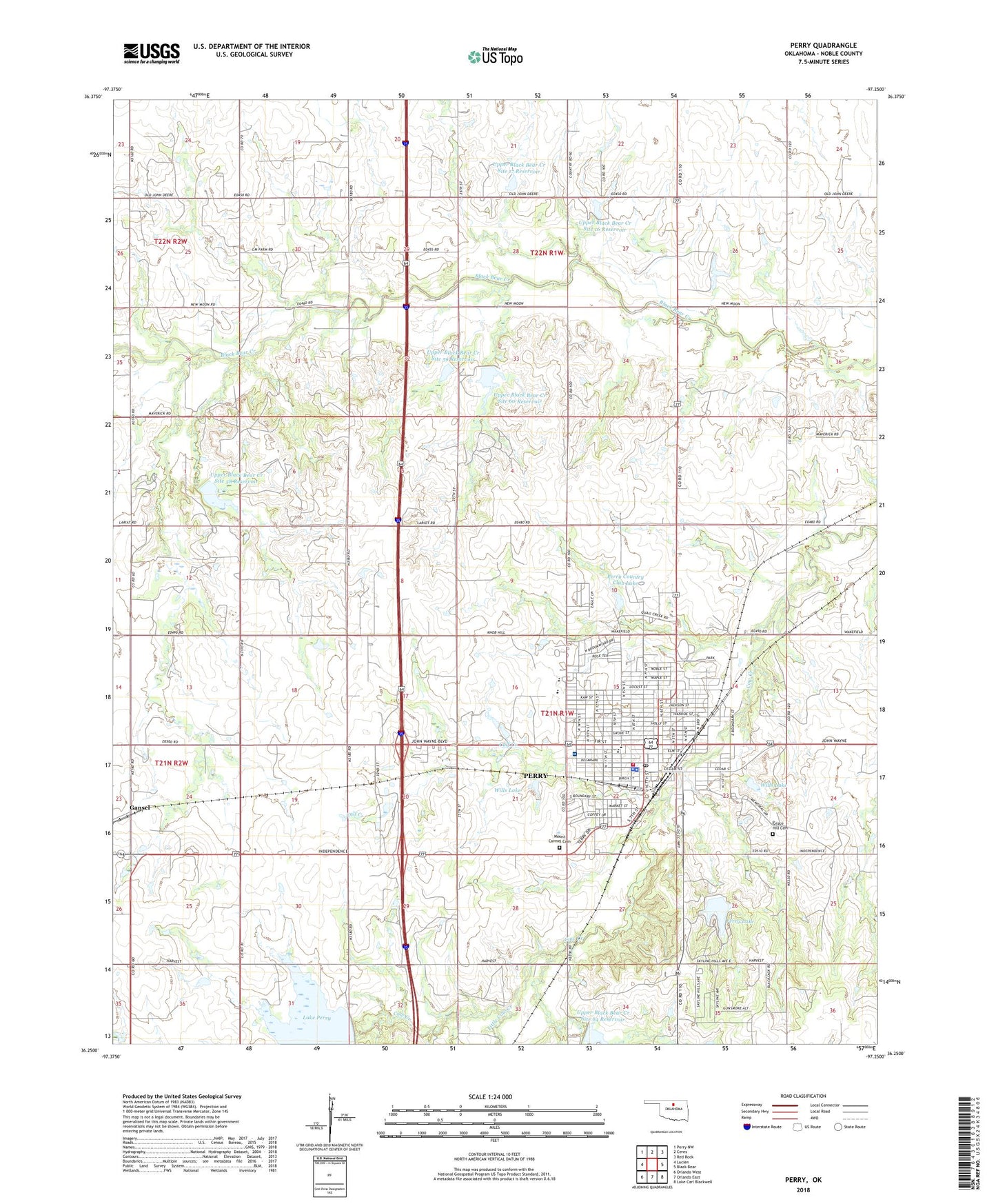 Perry Oklahoma US Topo Map Image