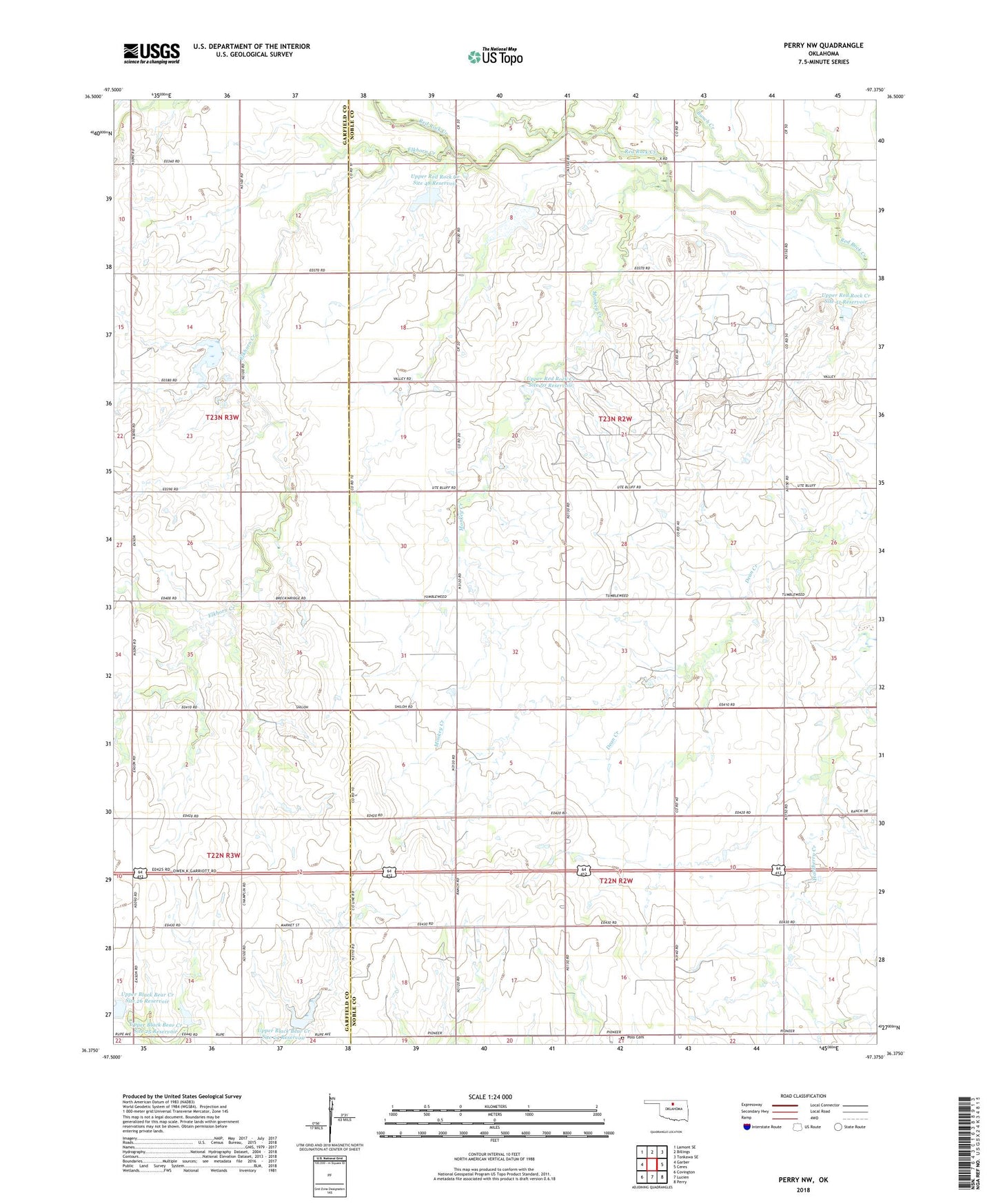 Perry NW Oklahoma US Topo Map Image