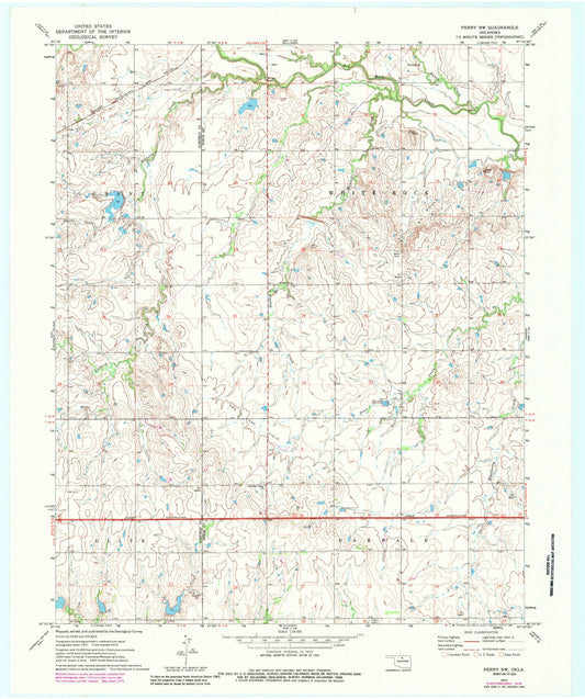 Classic USGS Perry NW Oklahoma 7.5'x7.5' Topo Map Image