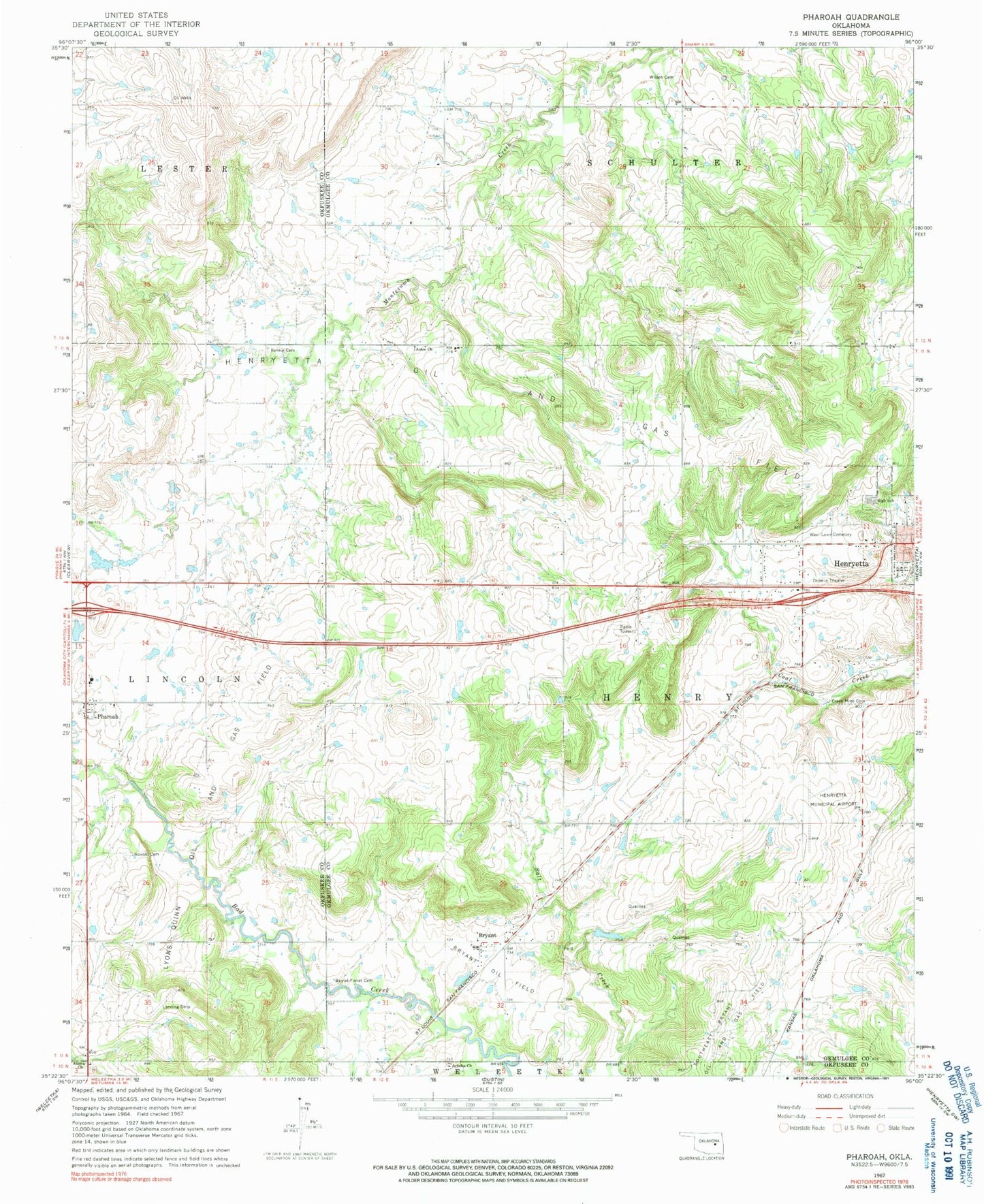 Classic USGS Pharoah Oklahoma 7.5'x7.5' Topo Map Image