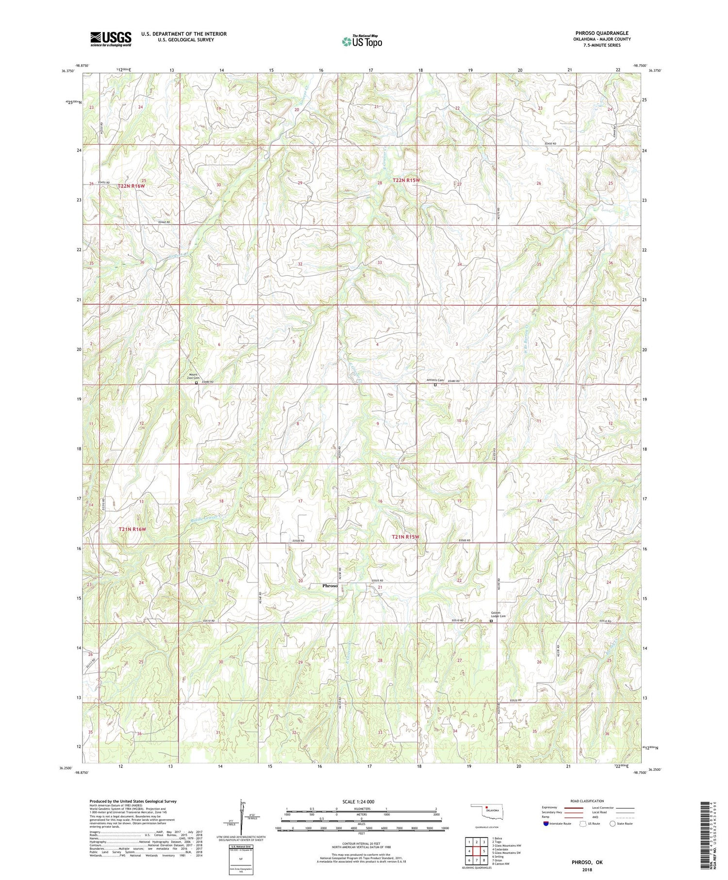 Phroso Oklahoma US Topo Map Image