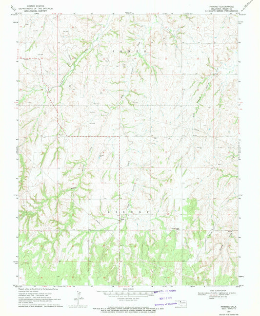 Classic USGS Phroso Oklahoma 7.5'x7.5' Topo Map Image