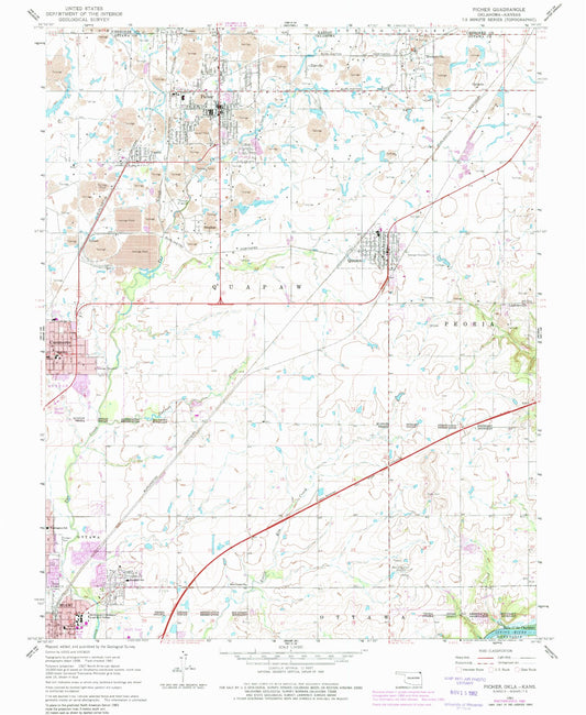 Classic USGS Picher Oklahoma 7.5'x7.5' Topo Map Image