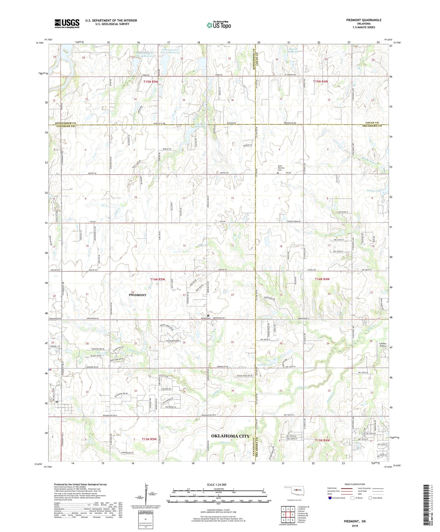 Piedmont Oklahoma US Topo Map Image