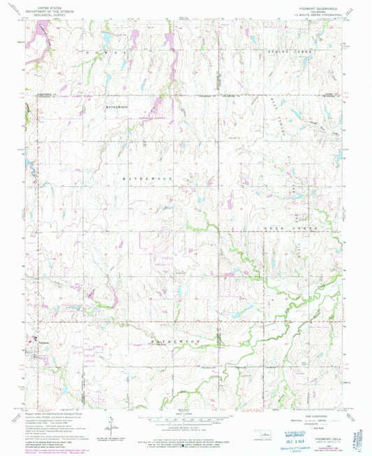 Classic USGS Piedmont Oklahoma 7.5'x7.5' Topo Map Image