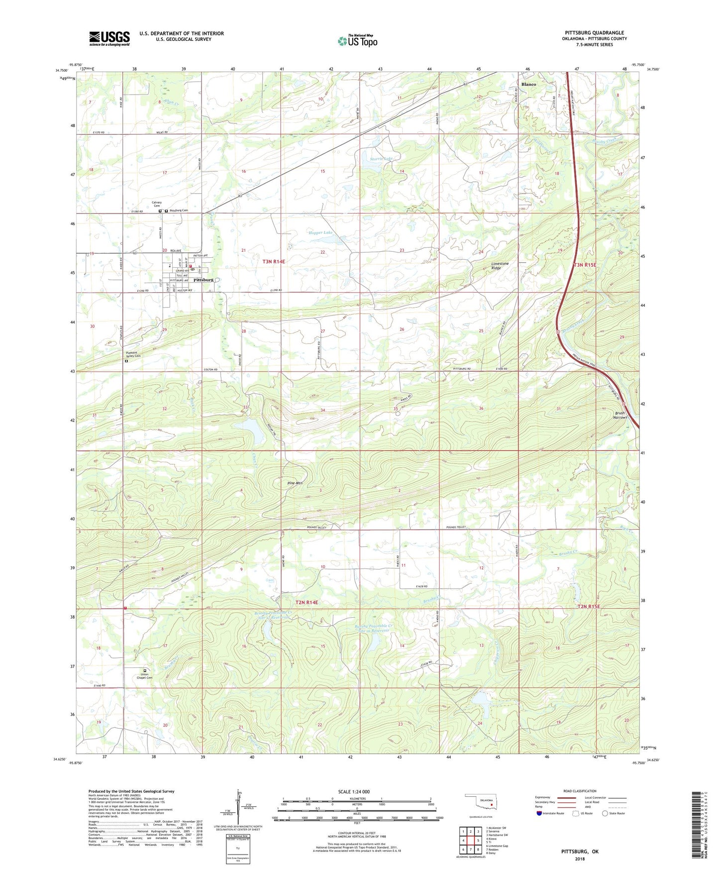 Pittsburg Oklahoma US Topo Map Image