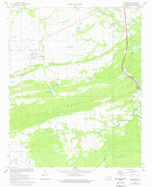 Classic USGS Pittsburg Oklahoma 7.5'x7.5' Topo Map Image