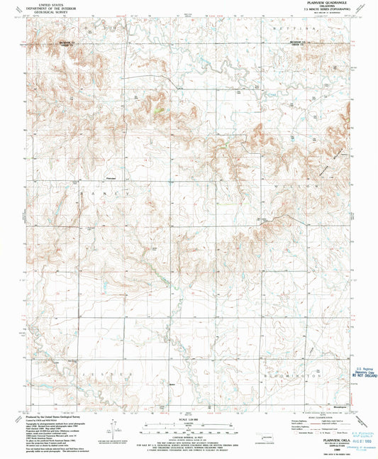 Classic USGS Plainview Oklahoma 7.5'x7.5' Topo Map Image