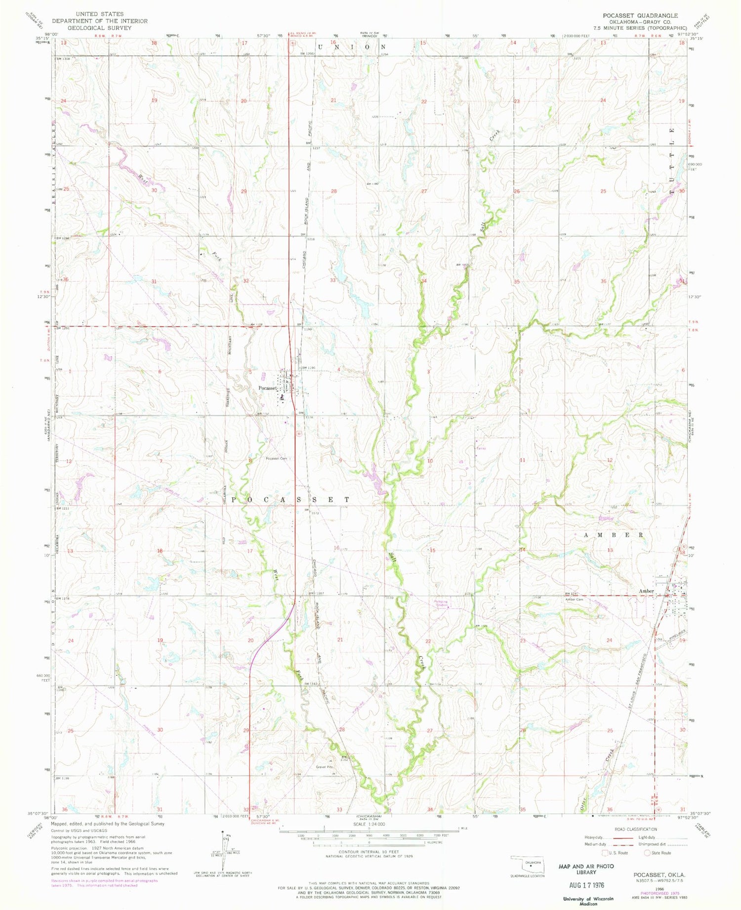 Classic USGS Pocasset Oklahoma 7.5'x7.5' Topo Map Image