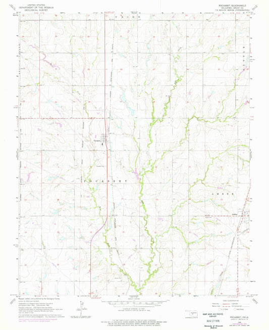 Classic USGS Pocasset Oklahoma 7.5'x7.5' Topo Map Image