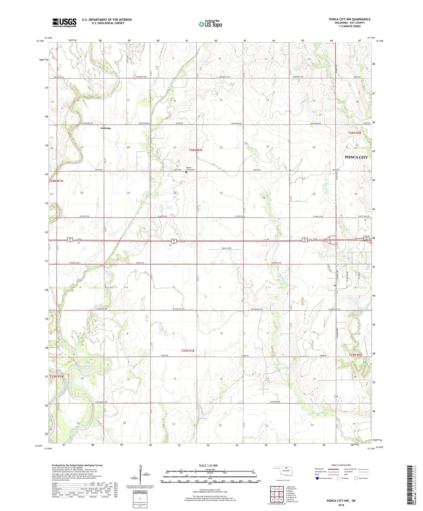 Ponca City NW Oklahoma US Topo Map Image