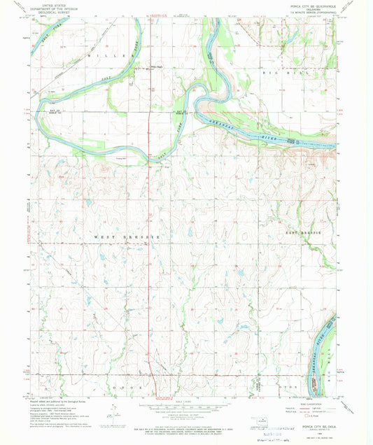 Classic USGS Ponca City SE Oklahoma 7.5'x7.5' Topo Map Image