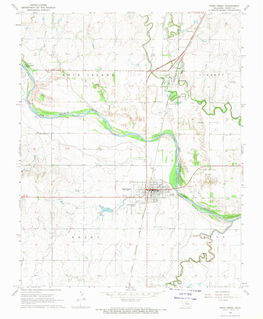 Classic USGS Pond Creek Oklahoma 7.5'x7.5' Topo Map Image