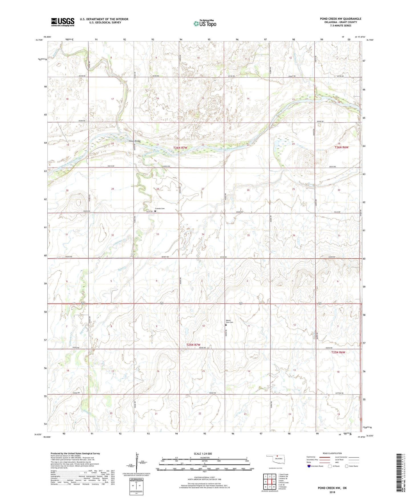 Pond Creek NW Oklahoma US Topo Map Image