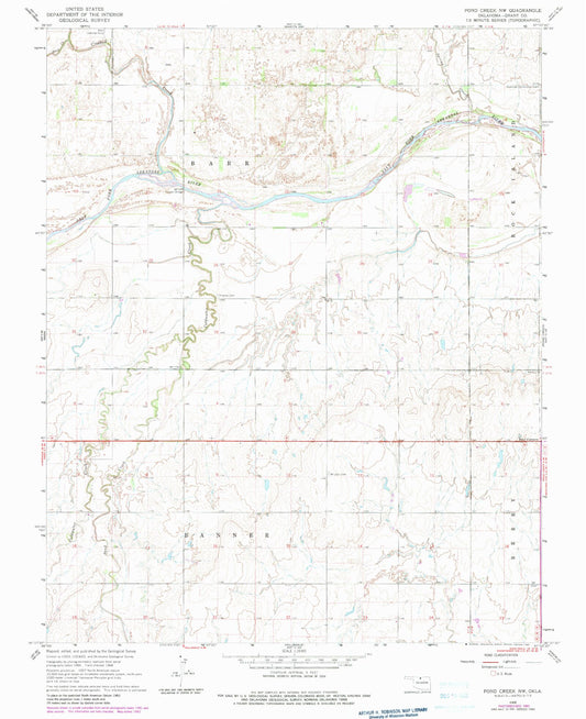 Classic USGS Pond Creek NW Oklahoma 7.5'x7.5' Topo Map Image