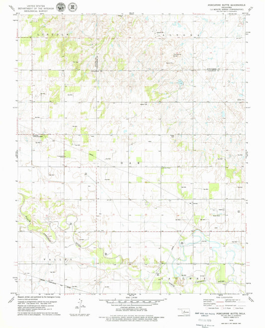 Classic USGS Porcupine Butte Oklahoma 7.5'x7.5' Topo Map Image