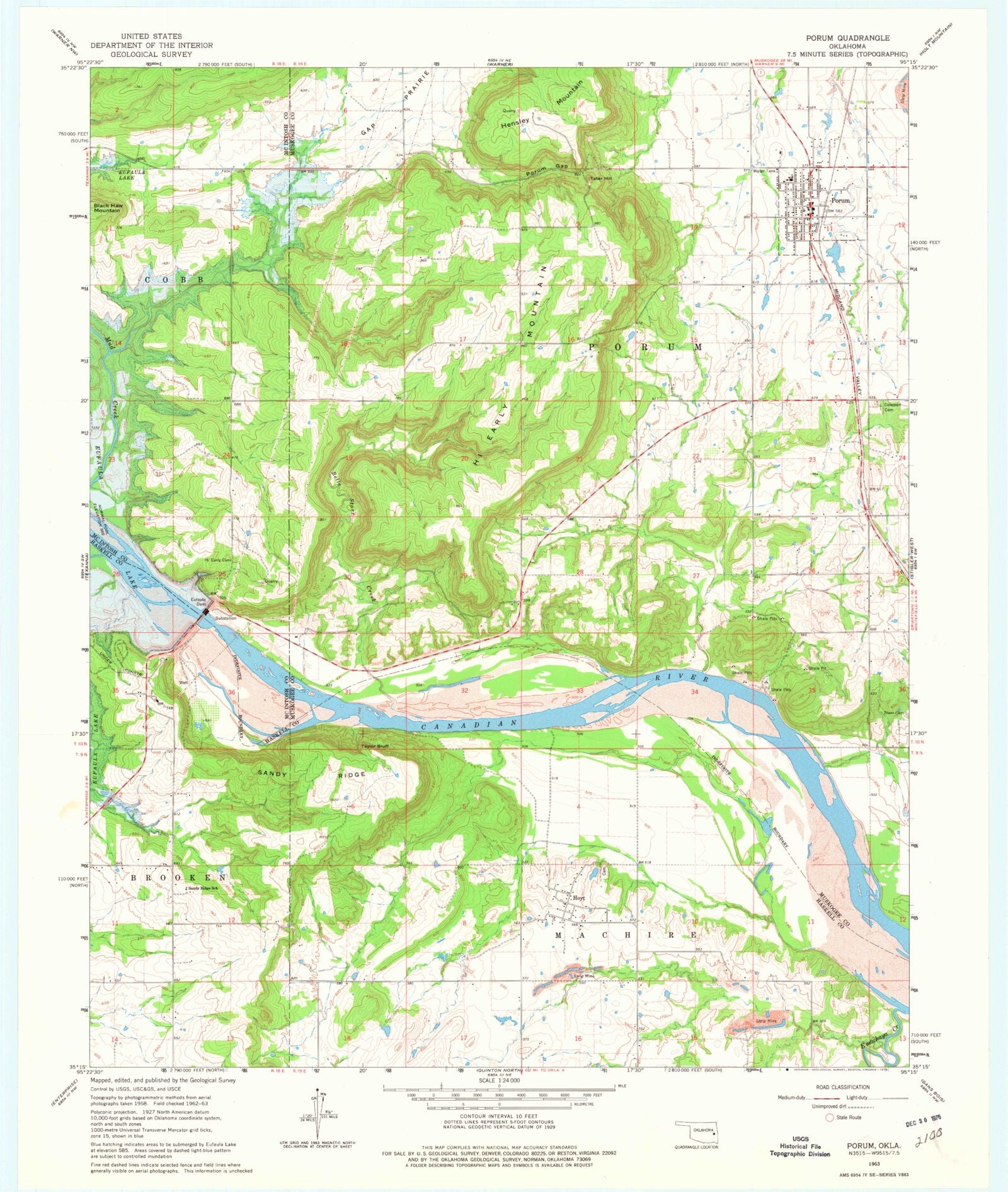 Classic USGS Porum Oklahoma 7.5'x7.5' Topo Map MyTopo Map Store